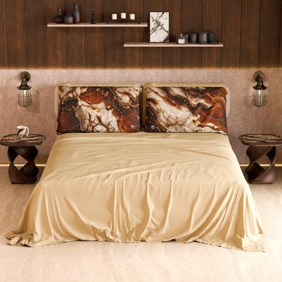PETTI Lenzuolo Copriletto e Federe Eleganti Effetto Marmo Marrone - MOCHACCINO Sottocosto