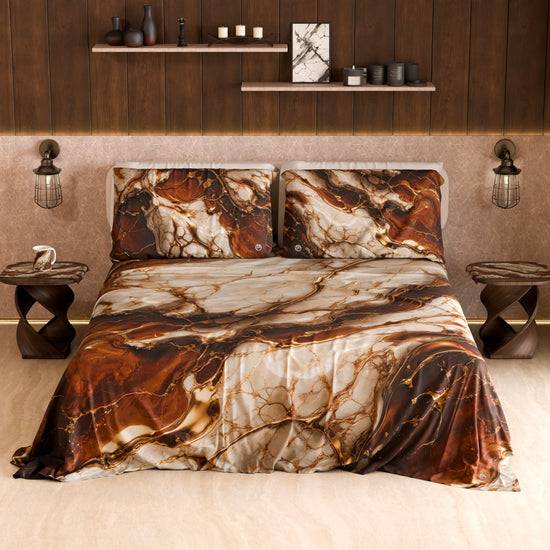 PETTI Lenzuolo Copriletto e Federe Eleganti Effetto Marmo Marrone - MOCHACCINO Sottocosto