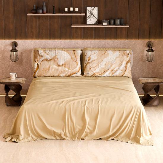 PETTI Lenzuolo Copriletto e Federe Eleganti Effetto Marmo Beige - DORACREAM Convenienza