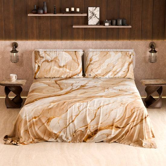 PETTI Lenzuolo Copriletto e Federe Eleganti Effetto Marmo Beige - DORACREAM Convenienza
