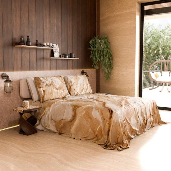 PETTI Lenzuolo Copriletto e Federe Eleganti Effetto Marmo Beige - DORACREAM Convenienza