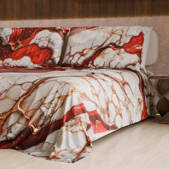 PETTI Lenzuolo Copriletto e Federe Eleganti Effetto Marmo Rosso - BLOODY Novità
