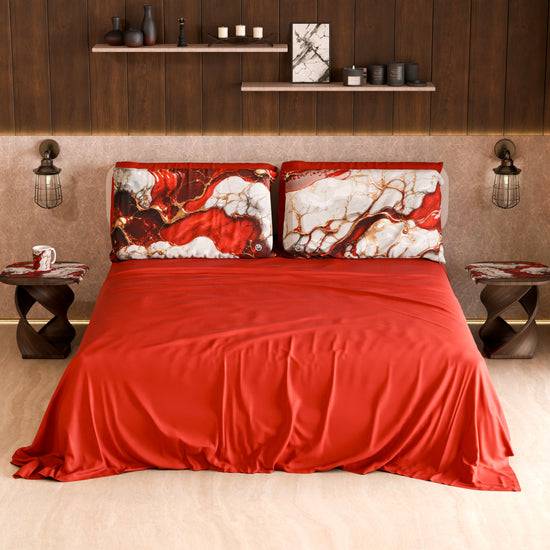 PETTI Lenzuolo Copriletto e Federe Eleganti Effetto Marmo Rosso - BLOODY Novità