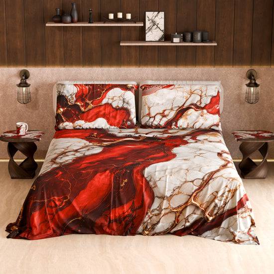 PETTI Lenzuolo Copriletto e Federe Eleganti Effetto Marmo Rosso - BLOODY Novità