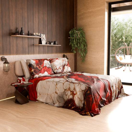 PETTI Lenzuolo Copriletto e Federe Eleganti Effetto Marmo Rosso - BLOODY Novità