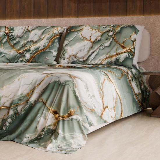 PETTI Lenzuolo Copriletto e Federe Eleganti Effetto Marmo Salvia - SALVOR Sconto