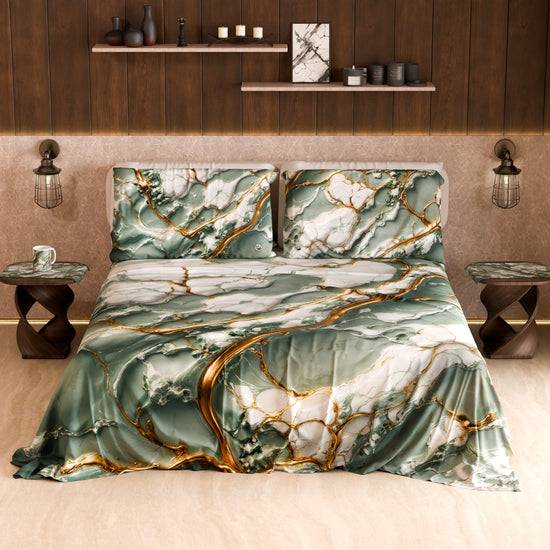 PETTI Lenzuolo Copriletto e Federe Eleganti Effetto Marmo Salvia - SALVOR Sconto