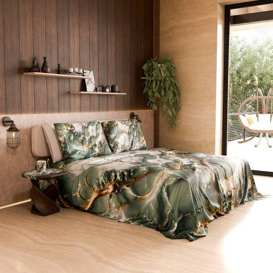 PETTI Lenzuolo Copriletto e Federe Eleganti Effetto Marmo Salvia - SALVOR Sconto