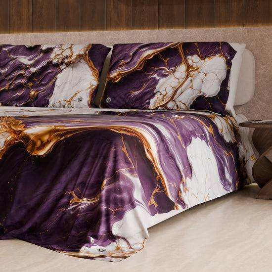 PETTI Lenzuolo Copriletto e Federe Eleganti Effetto Marmo Viola - VIOLETRIC Offerta