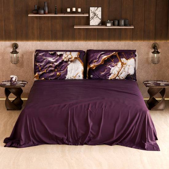 PETTI Lenzuolo Copriletto e Federe Eleganti Effetto Marmo Viola - VIOLETRIC Offerta