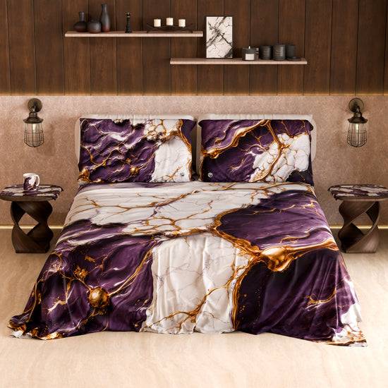 PETTI Lenzuolo Copriletto e Federe Eleganti Effetto Marmo Viola - VIOLETRIC Offerta