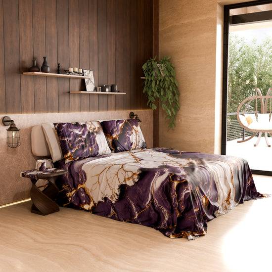 PETTI Lenzuolo Copriletto e Federe Eleganti Effetto Marmo Viola - VIOLETRIC Offerta