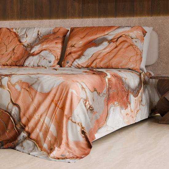 PETTI Lenzuolo Copriletto e Federe Eleganti Effetto Marmo Salmone - ROSESALM Economico