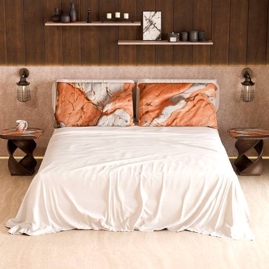 PETTI Lenzuolo Copriletto e Federe Eleganti Effetto Marmo Salmone - ROSESALM Economico