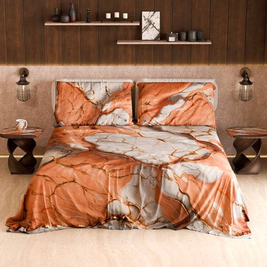 PETTI Lenzuolo Copriletto e Federe Eleganti Effetto Marmo Salmone - ROSESALM Economico