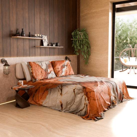 PETTI Lenzuolo Copriletto e Federe Eleganti Effetto Marmo Salmone - ROSESALM Economico