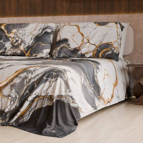 PETTI Lenzuolo Copriletto e Federe Eleganti Effetto Marmo Grigio Scuro - SMOKITE Online