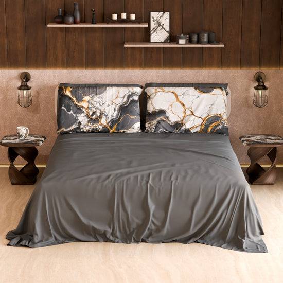 PETTI Lenzuolo Copriletto e Federe Eleganti Effetto Marmo Grigio Scuro - SMOKITE Online