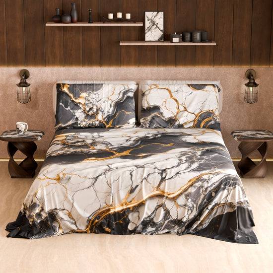 PETTI Lenzuolo Copriletto e Federe Eleganti Effetto Marmo Grigio Scuro - SMOKITE Online