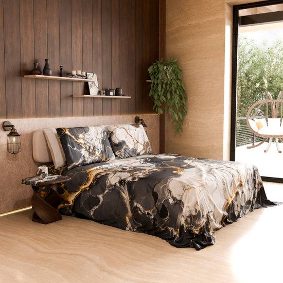 PETTI Lenzuolo Copriletto e Federe Eleganti Effetto Marmo Grigio Scuro - SMOKITE Online
