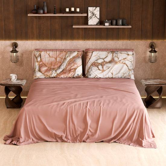 PETTI Lenzuolo Copriletto e Federe Eleganti Effetto Marmo Cipria - ROSELITHE Outlet