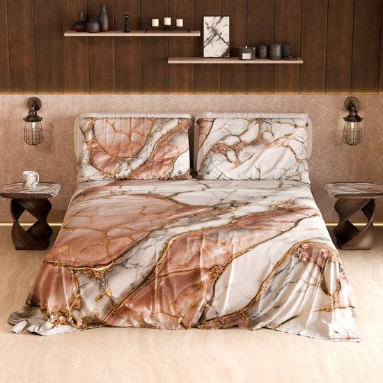 PETTI Lenzuolo Copriletto e Federe Eleganti Effetto Marmo Cipria - ROSELITHE Outlet