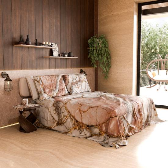 PETTI Lenzuolo Copriletto e Federe Eleganti Effetto Marmo Cipria - ROSELITHE Outlet