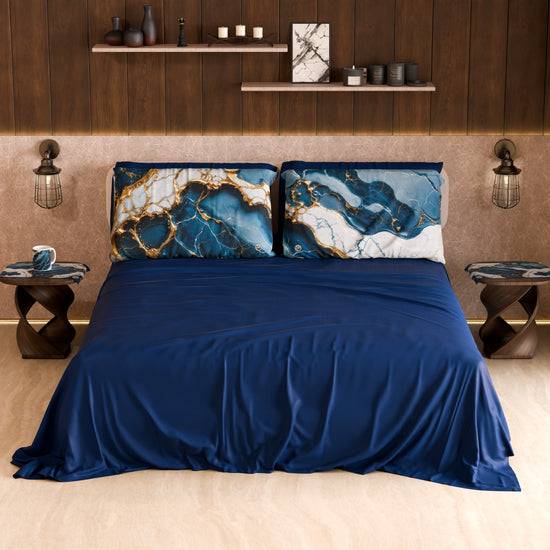 PETTI Lenzuolo Copriletto e Federe Eleganti Effetto Marmo Blu Oceano - OCEAGLINT Offerte