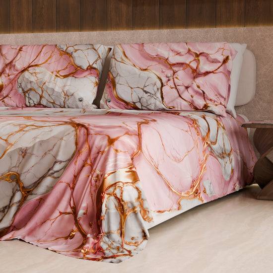 PETTI Lenzuolo Copriletto e Federe Eleganti Effetto Marmo Rosa - PINKERELLE Hotsell
