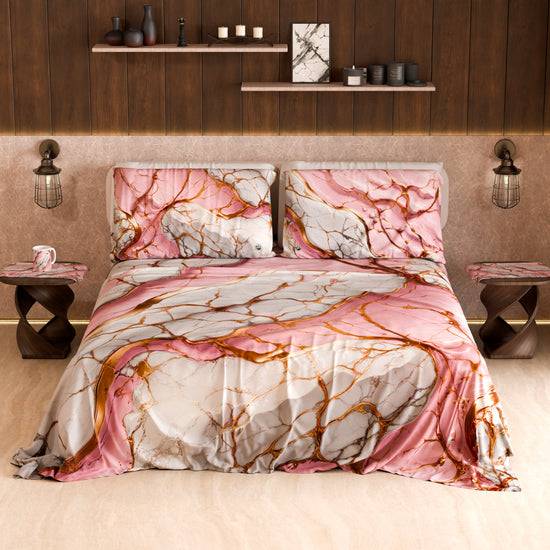 PETTI Lenzuolo Copriletto e Federe Eleganti Effetto Marmo Rosa - PINKERELLE Hotsell