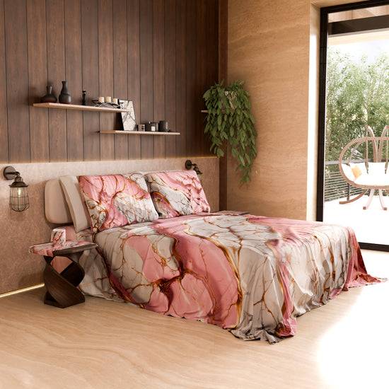 PETTI Lenzuolo Copriletto e Federe Eleganti Effetto Marmo Rosa - PINKERELLE Hotsell