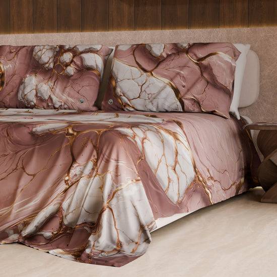 PETTI Lenzuolo Copriletto e Federe Eleganti Effetto Marmo Malva - MAUVELUXE Vendita Economica