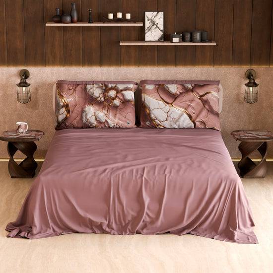 PETTI Lenzuolo Copriletto e Federe Eleganti Effetto Marmo Malva - MAUVELUXE Vendita Economica