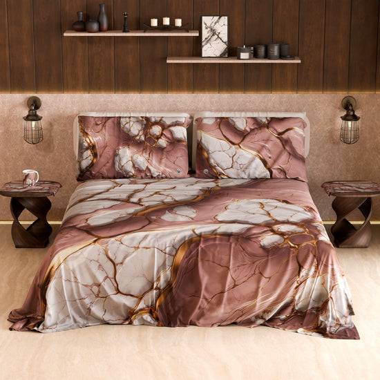 PETTI Lenzuolo Copriletto e Federe Eleganti Effetto Marmo Malva - MAUVELUXE Vendita Economica