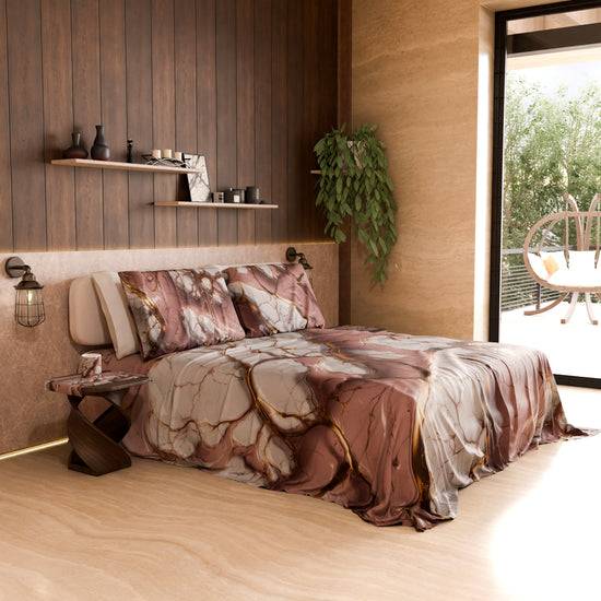 PETTI Lenzuolo Copriletto e Federe Eleganti Effetto Marmo Malva - MAUVELUXE Vendita Economica