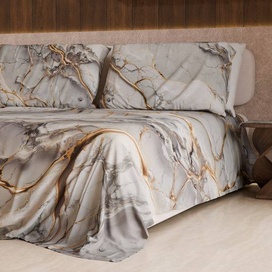 PETTI Lenzuolo Copriletto e Federe Eleganti Effetto Marmo Grigio Chiaro - GRAFYLUX Saldi Di Fabbrica