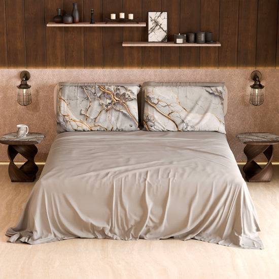 PETTI Lenzuolo Copriletto e Federe Eleganti Effetto Marmo Grigio Chiaro - GRAFYLUX Saldi Di Fabbrica