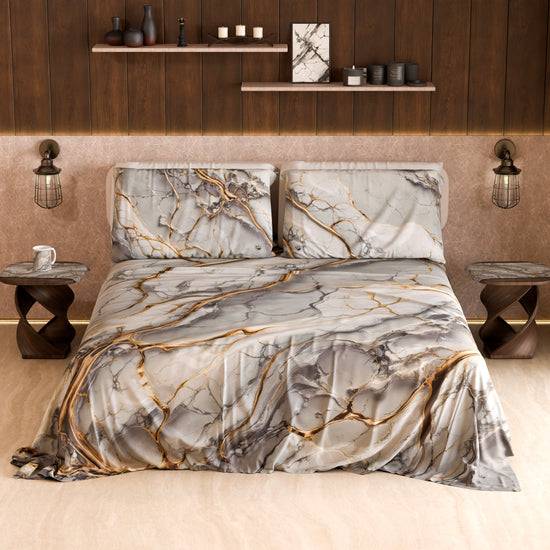 PETTI Lenzuolo Copriletto e Federe Eleganti Effetto Marmo Grigio Chiaro - GRAFYLUX Saldi Di Fabbrica