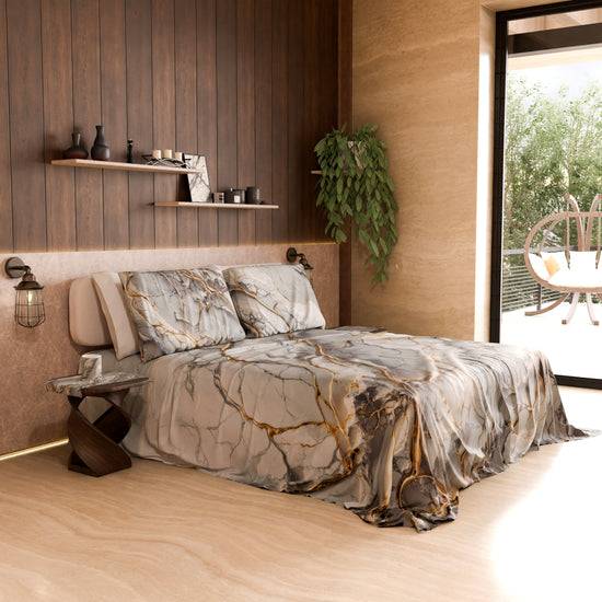 PETTI Lenzuolo Copriletto e Federe Eleganti Effetto Marmo Grigio Chiaro - GRAFYLUX Saldi Di Fabbrica