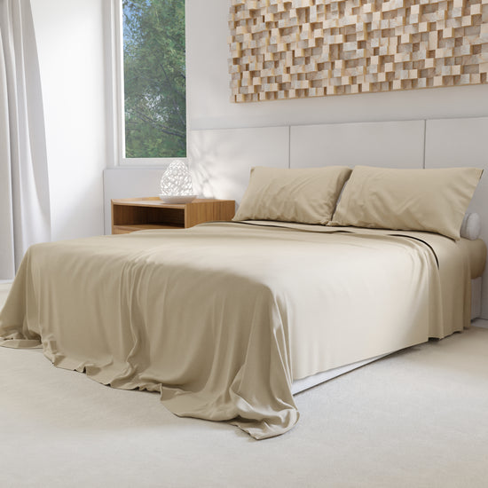 PETTI Lenzuola Percalle, Lenzuola Matrimoniali Cotone Beige Promozione
