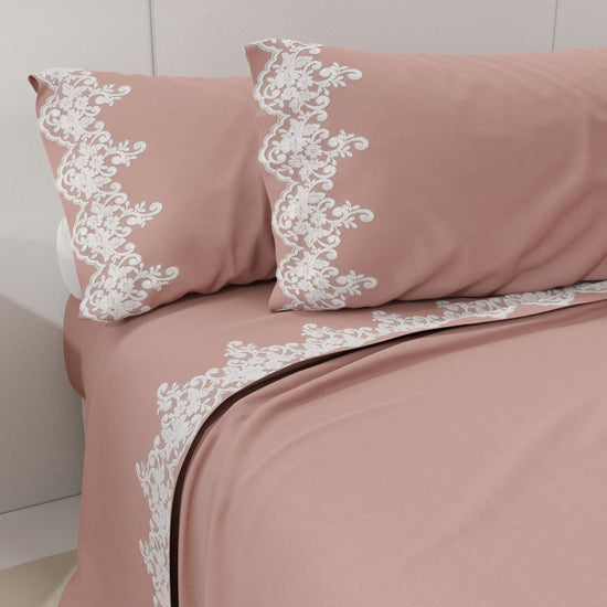 PETTI Lenzuola Percalle con Pizzo, Lenzuola Matrimoniali Cotone Cipria Shopping Online