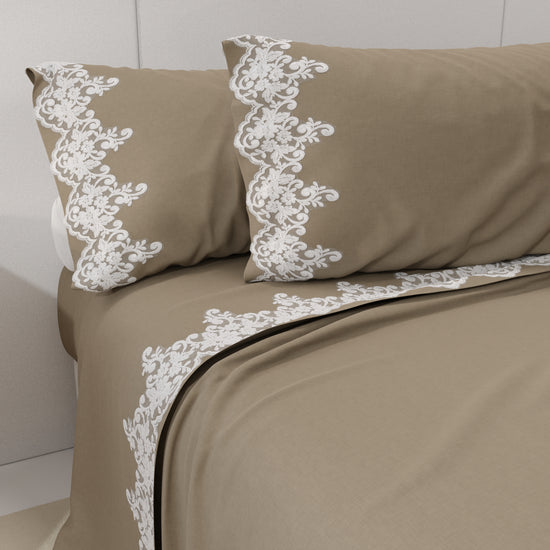 PETTI Lenzuola Percalle con Pizzo, Lenzuola Matrimoniali Cotone Tortora Convenienza