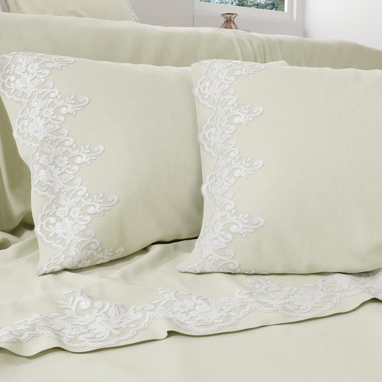PETTI Lenzuola Percalle con Pizzo, Lenzuola Matrimoniali Cotone Panna