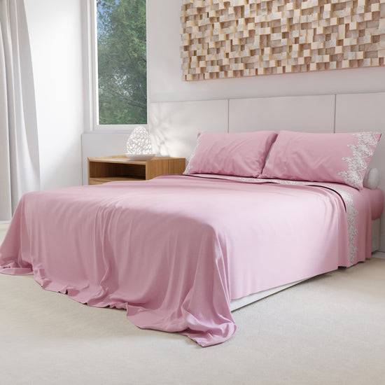 PETTI Lenzuola Percalle con Pizzo, Lenzuola Matrimoniali Cotone Rosa Offerta