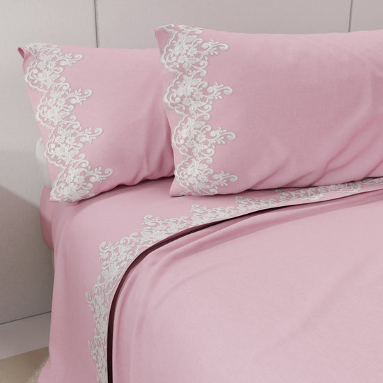 PETTI Lenzuola Percalle con Pizzo, Lenzuola Matrimoniali Cotone Rosa Offerta