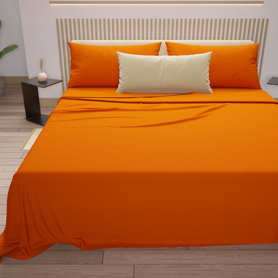 PETTI Set Lenzuola Matrimoniali, Singole, Una Piazza e Mezza, 100% Cotone, Arancio