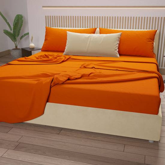 PETTI Set Lenzuola Matrimoniali, Singole, Una Piazza e Mezza, 100% Cotone, Arancio In Saldo