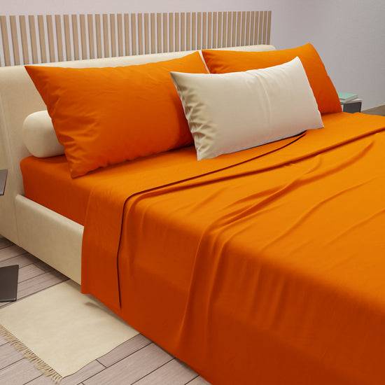 PETTI Set Lenzuola Matrimoniali, Singole, Una Piazza e Mezza, 100% Cotone, Arancio In Saldo