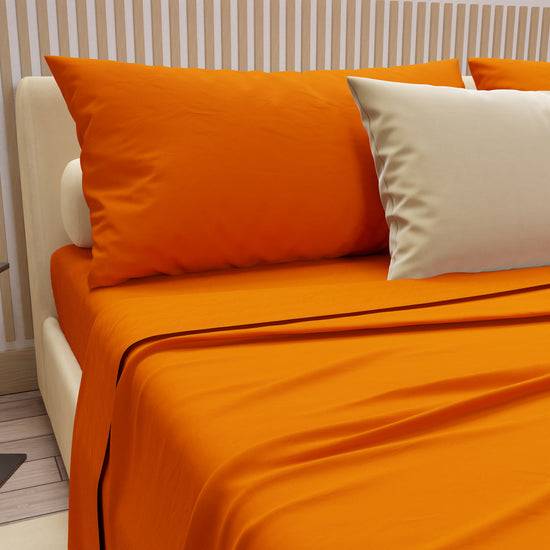 PETTI Set Lenzuola Matrimoniali, Singole, Una Piazza e Mezza, 100% Cotone, Arancio In Saldo