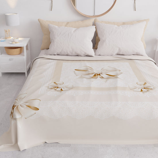 PETTI Copriletto Estivo, Coperta Leggera, Lenzuola Copriletto, Fiocco Beige
